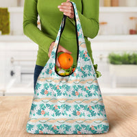 Monstera Tiare Plumeria Lei Pattern Grocery Bag Teal Version LT01 - Polynesian Pride