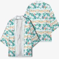 Monstera Tiare Plumeria Lei Pattern Kimono Teal Version LT01 - Polynesian Pride