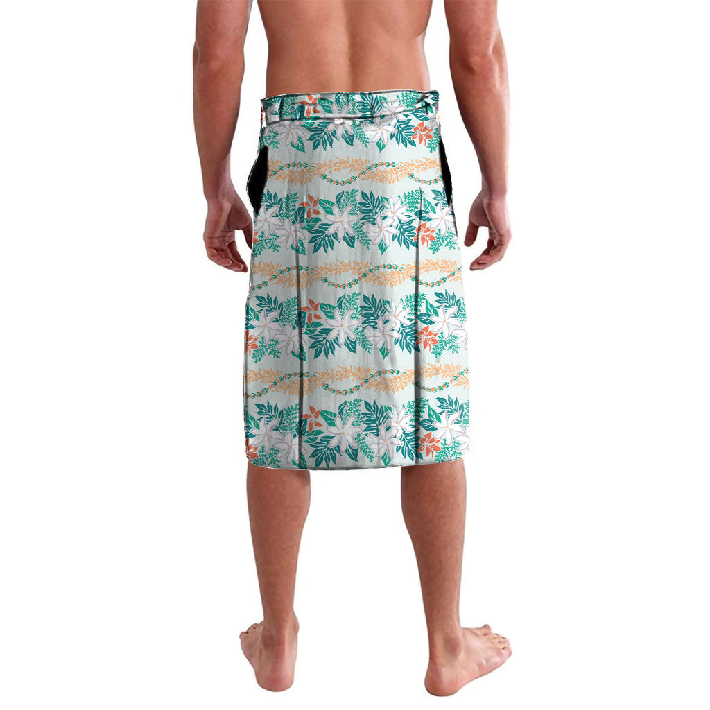 Monstera Tiare Plumeria Lei Pattern Lavalava Teal Version LT01 - Polynesian Pride