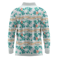 Monstera Tiare Plumeria Lei Pattern Long Sleeve Polo Shirt Teal Version LT01 - Polynesian Pride
