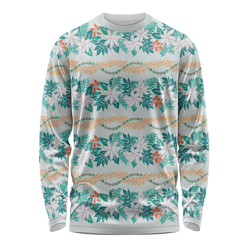 Monstera Tiare Plumeria Lei Pattern Long Sleeve Shirt Teal Version LT01 Unisex Teal - Polynesian Pride