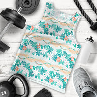 Monstera Tiare Plumeria Lei Pattern Men Tank Top Teal Version LT01 - Polynesian Pride
