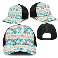 Monstera Tiare Plumeria Lei Pattern Mesh Trucker Cap Teal Version LT01 - Polynesian Pride