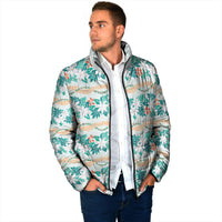 Monstera Tiare Plumeria Lei Pattern Padded Jacket Teal Version