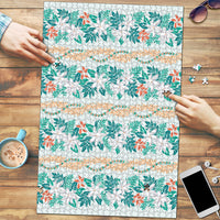 Monstera Tiare Plumeria Lei Pattern Puzzle Teal Version LT01 Teal - Polynesian Pride