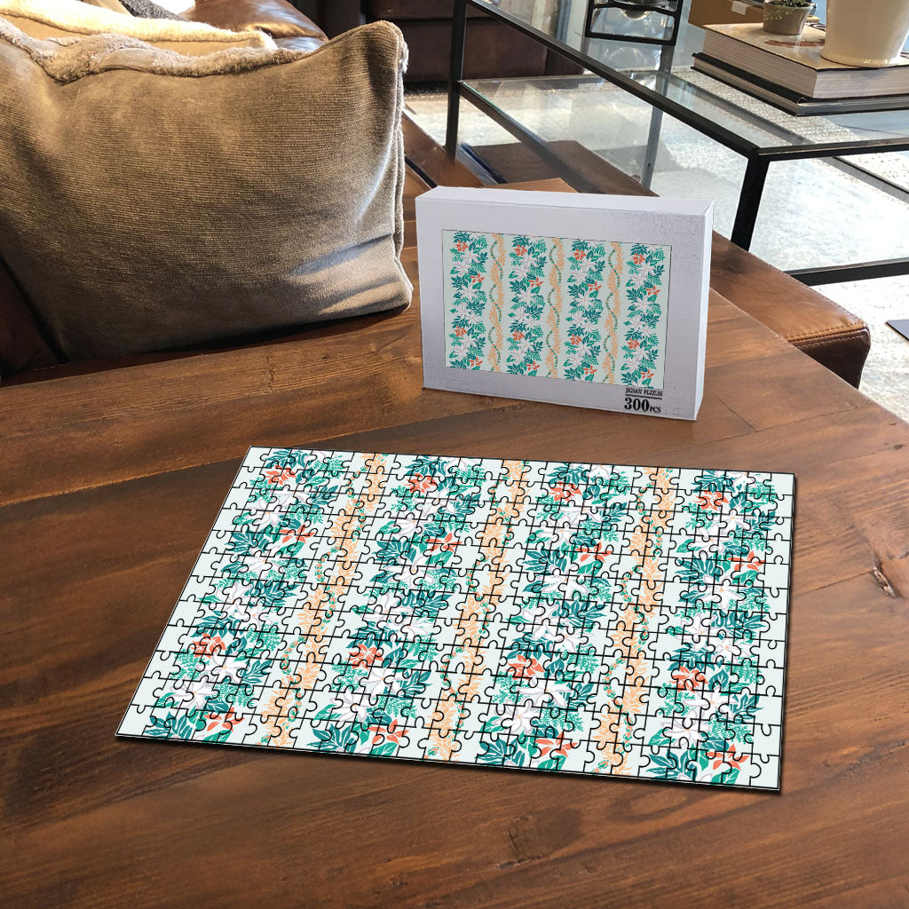 Monstera Tiare Plumeria Lei Pattern Puzzle Teal Version LT01 - Polynesian Pride