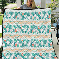 Monstera Tiare Plumeria Lei Pattern Quilt Teal Version