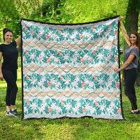 Monstera Tiare Plumeria Lei Pattern Quilt Teal Version