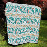 Monstera Tiare Plumeria Lei Pattern Quilt Teal Version