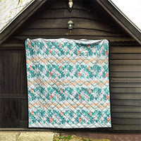 Monstera Tiare Plumeria Lei Pattern Quilt Teal Version