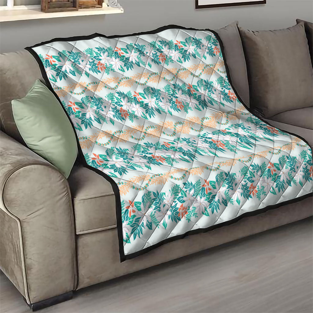 Monstera Tiare Plumeria Lei Pattern Quilt Teal Version