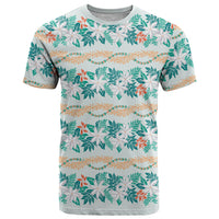 Monstera Tiare Plumeria Lei Pattern T Shirt Teal Version LT01 Teal - Polynesian Pride