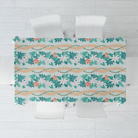 Monstera Tiare Plumeria Lei Pattern Tablecloth Teal Version