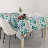 Monstera Tiare Plumeria Lei Pattern Tablecloth Teal Version