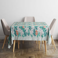 Monstera Tiare Plumeria Lei Pattern Tablecloth Teal Version