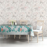 Monstera Tiare Plumeria Lei Pattern Tablecloth Teal Version