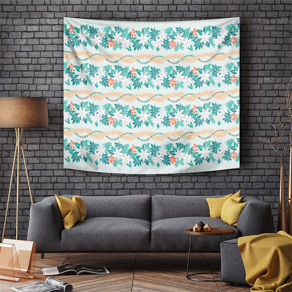 Monstera Tiare Plumeria Lei Pattern Tapestry Teal Version