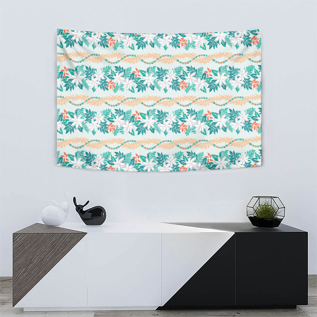 Monstera Tiare Plumeria Lei Pattern Tapestry Teal Version
