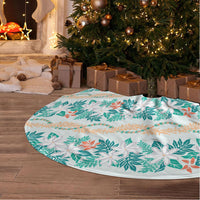 Monstera Tiare Plumeria Lei Pattern Tree Skirt Teal Version