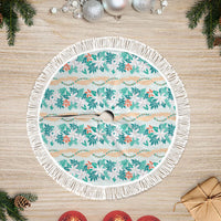 Monstera Tiare Plumeria Lei Pattern Tree Skirt Teal Version