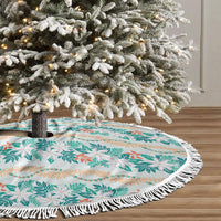 Monstera Tiare Plumeria Lei Pattern Tree Skirt Teal Version