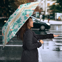 Monstera Tiare Plumeria Lei Pattern Umbrella Teal Version LT01 - Polynesian Pride