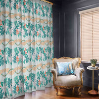 Monstera Tiare Plumeria Lei Pattern Window Curtain Teal Version LT01 - Polynesian Pride