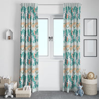 Monstera Tiare Plumeria Lei Pattern Window Curtain Teal Version LT01 - Polynesian Pride