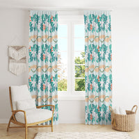 Monstera Tiare Plumeria Lei Pattern Window Curtain Teal Version LT01 - Polynesian Pride