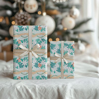 Monstera Tiare Plumeria Lei Pattern Wrapping Paper Teal Version