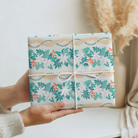 Monstera Tiare Plumeria Lei Pattern Wrapping Paper Teal Version