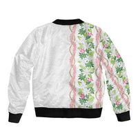 Monstera Tiare Plumeria Bomber Jacket Green Polynesian Pattern LT01 - Polynesian Pride