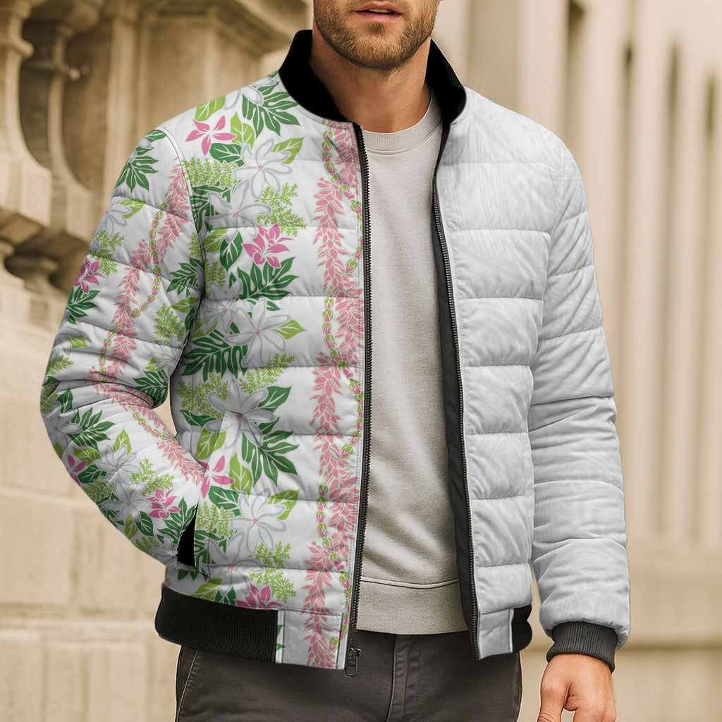 Monstera Tiare Plumeria Bomber Puffer Jacket Green Polynesian Pattern LT01 - Polynesian Pride