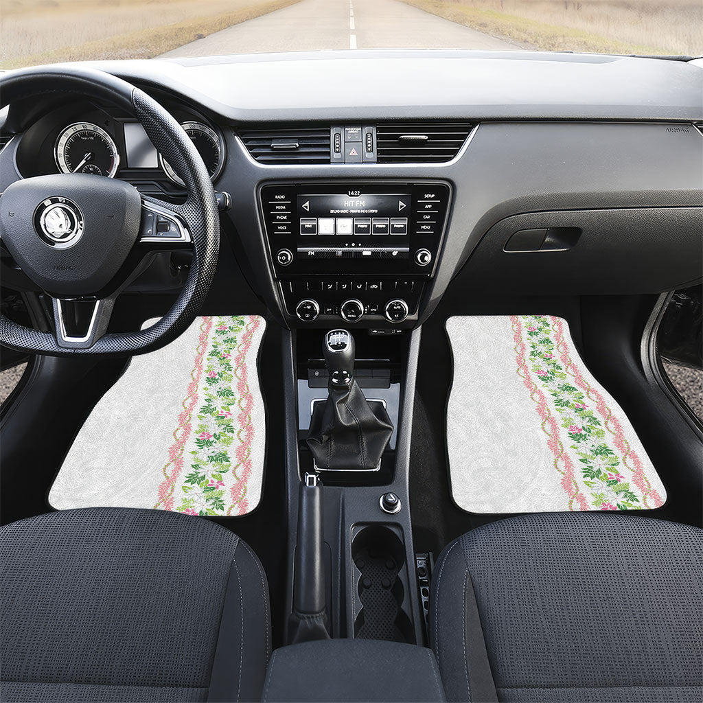 Monstera Tiare Plumeria Car Mats Green Polynesian Pattern LT01 Set 2pcs - Front Green - Polynesian Pride