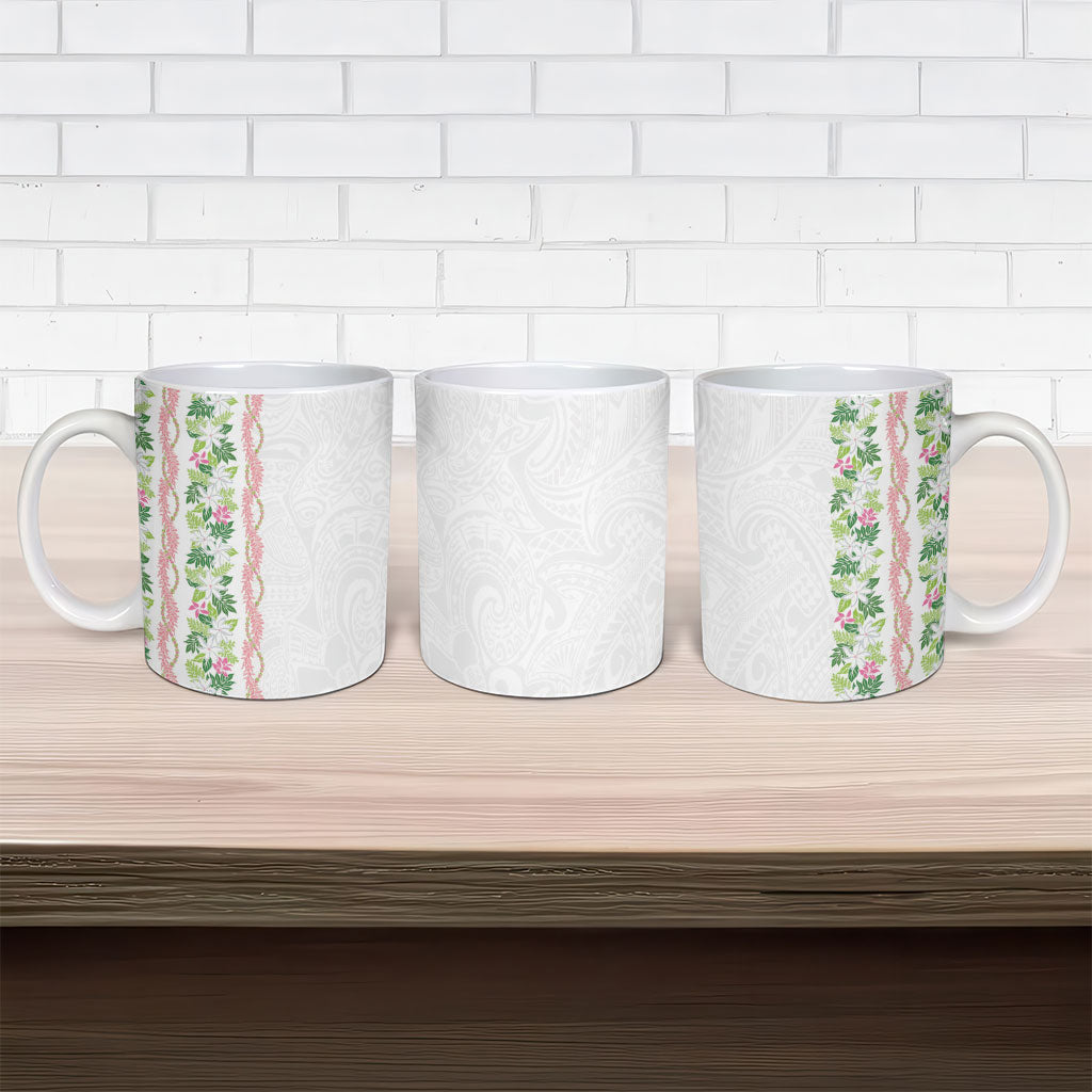 Monstera Tiare Plumeria Ceramic Mug Green Polynesian Pattern LT01 - Polynesian Pride