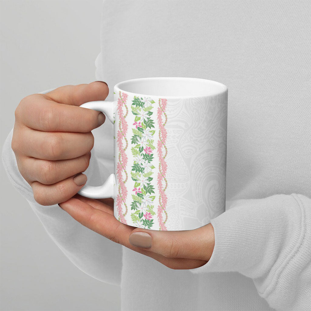 Monstera Tiare Plumeria Ceramic Mug Green Polynesian Pattern LT01 - Polynesian Pride