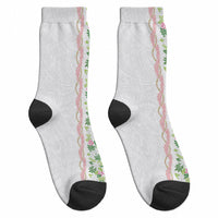 Monstera Tiare Plumeria Crew Socks Green Polynesian Pattern LT01 - Polynesian Pride