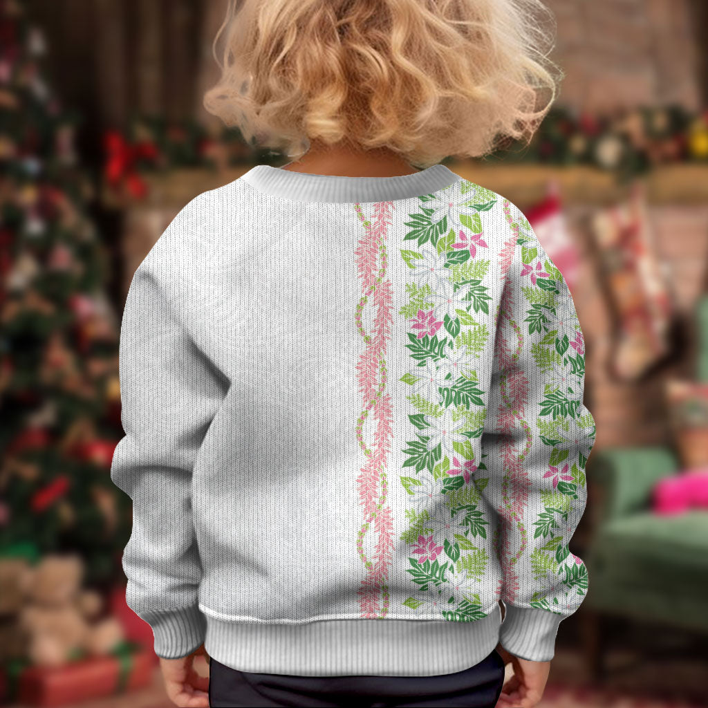 Monstera Tiare Plumeria Kid Ugly Christmas Sweater Green Polynesian Pattern LT01 - Polynesian Pride