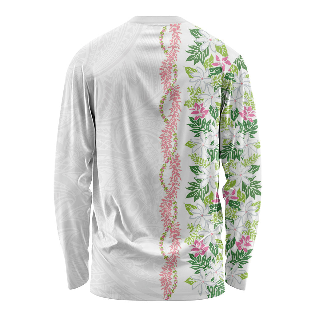 Monstera Tiare Plumeria Long Sleeve Shirt Green Polynesian Pattern LT01 - Polynesian Pride