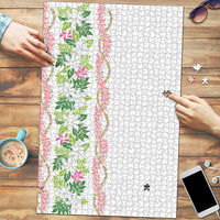 Monstera Tiare Plumeria Puzzle Green Polynesian Pattern