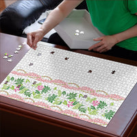 Monstera Tiare Plumeria Puzzle Green Polynesian Pattern