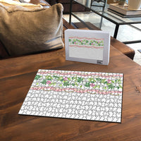 Monstera Tiare Plumeria Puzzle Green Polynesian Pattern