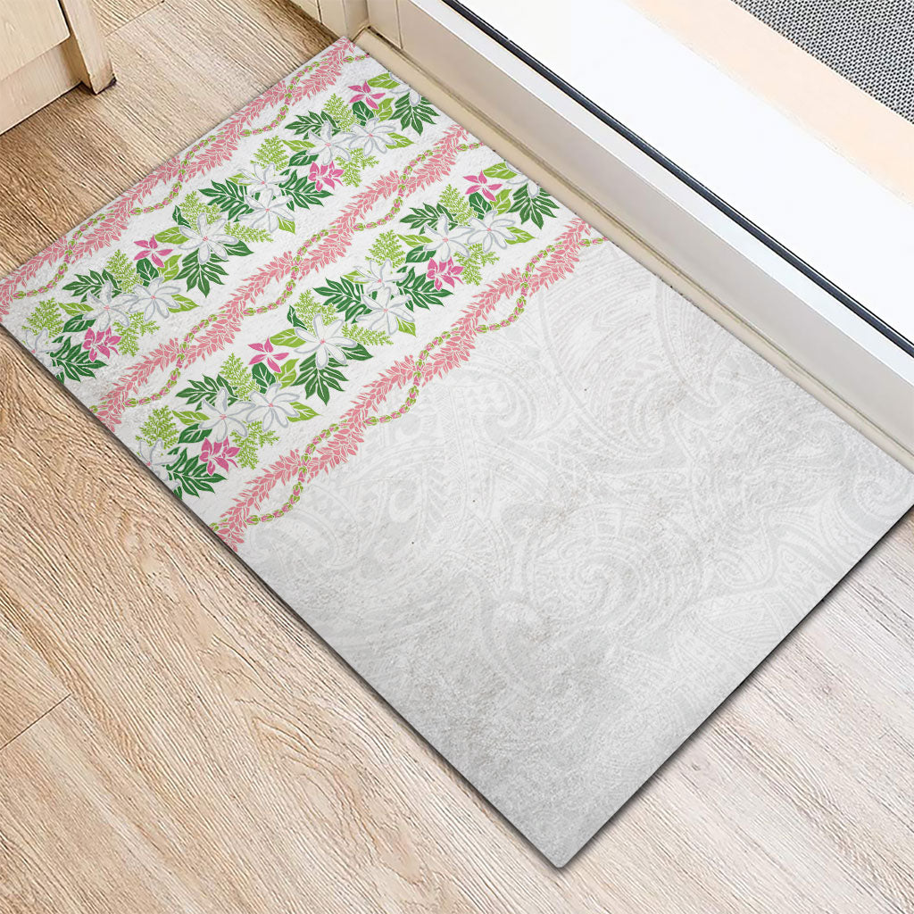 Monstera Tiare Plumeria Rubber Doormat Green Polynesian Pattern LT01 - Polynesian Pride