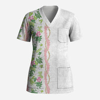 Monstera Tiare Plumeria Scrub Top Green Polynesian Pattern LT01 Adult Green - Polynesian Pride