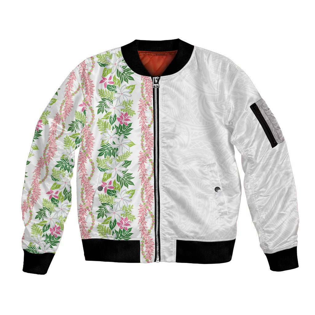 Monstera Tiare Plumeria Sleeve Zip Bomber Jacket Green Polynesian Pattern LT01 Unisex Green - Polynesian Pride