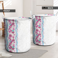 Monstera Tiare Plumeria Laundry Basket Pink Polynesian Pattern LT01 - Polynesian Pride