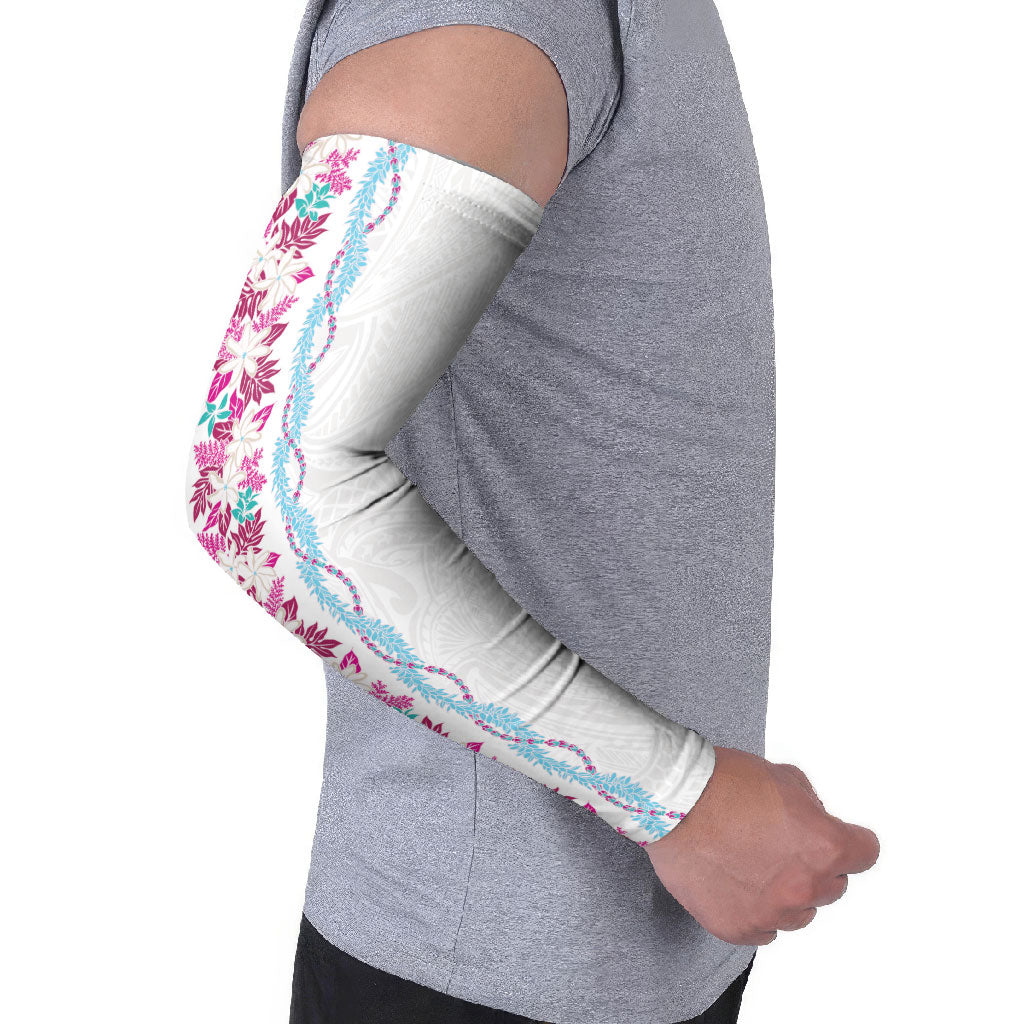 Monstera Tiare Plumeria Arm Sleeves Pink Polynesian Pattern LT01 - Polynesian Pride