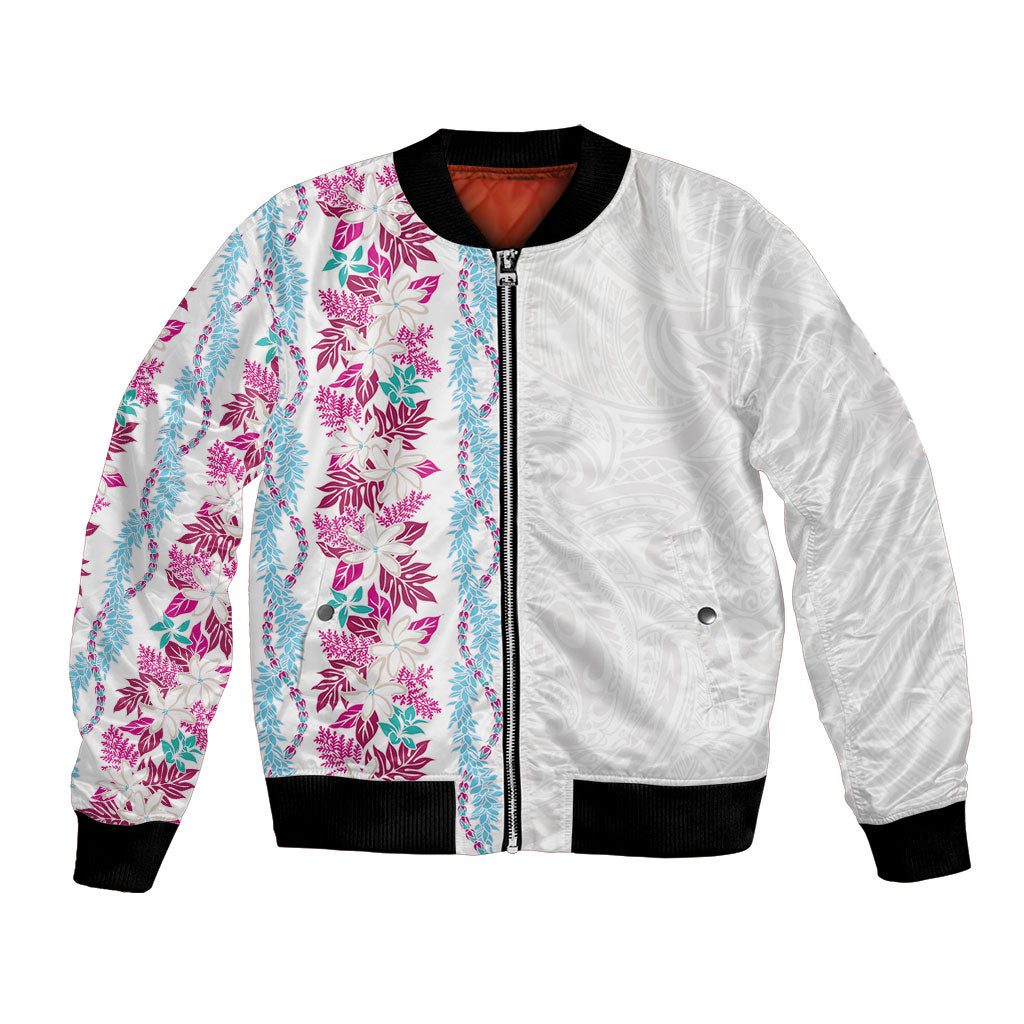 Monstera Tiare Plumeria Bomber Jacket Pink Polynesian Pattern LT01 Unisex Pink - Polynesian Pride