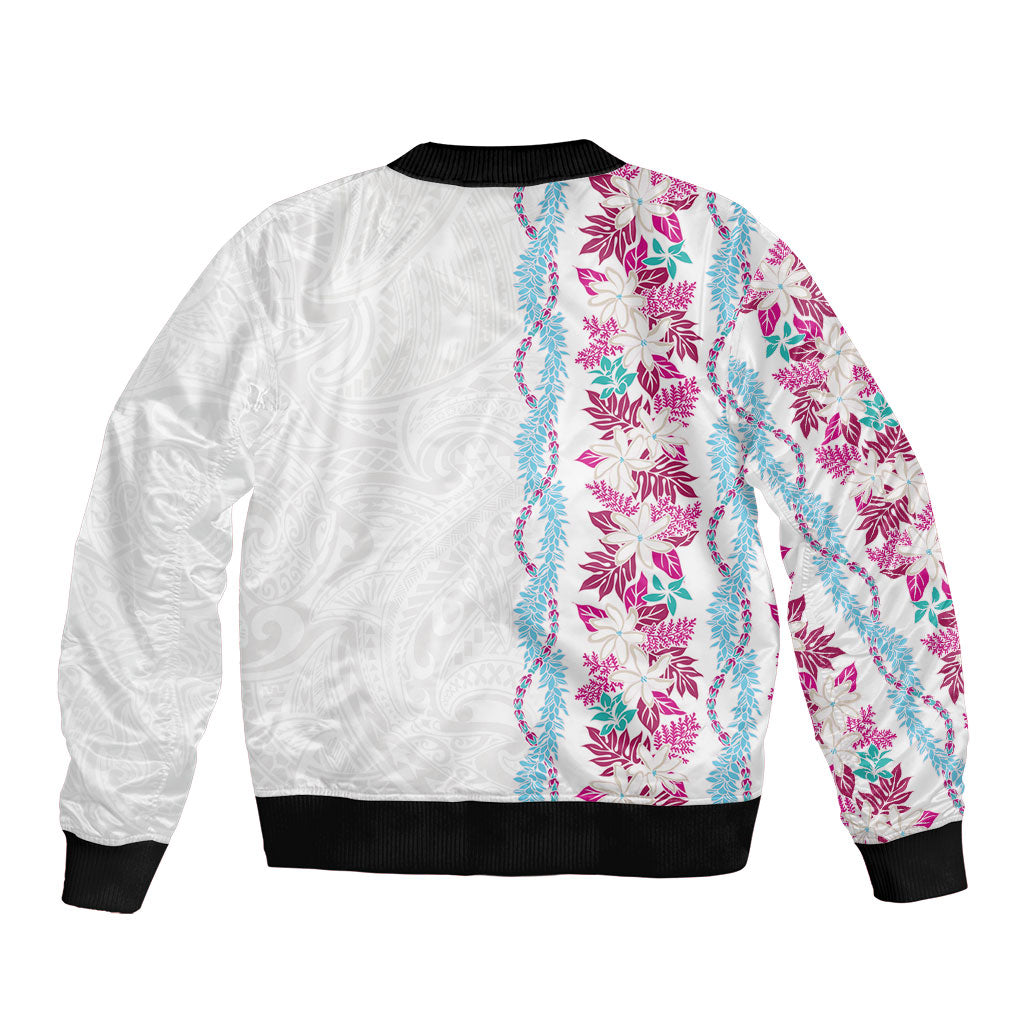 Monstera Tiare Plumeria Bomber Jacket Pink Polynesian Pattern LT01 - Polynesian Pride