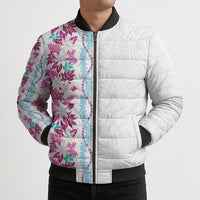 Monstera Tiare Plumeria Bomber Puffer Jacket Pink Polynesian Pattern LT01 - Polynesian Pride